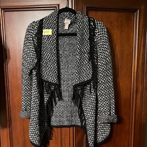 Chico's Black and White Fringe Sweater